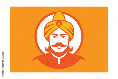 Golden Maratha Emblem with Traditional Peshwa Turban