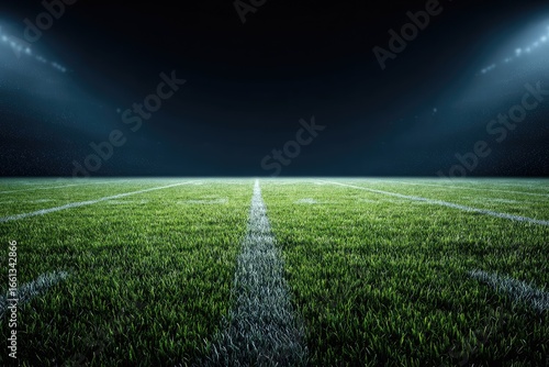 Empty football field at night, illuminated by stadium lights (1)