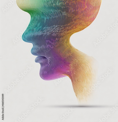 Wallpaper Mural Abstract profile of a face, vibrant color lines Torontodigital.ca