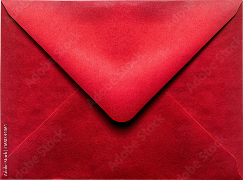 Closed red envelope with triangular flap on plain background
