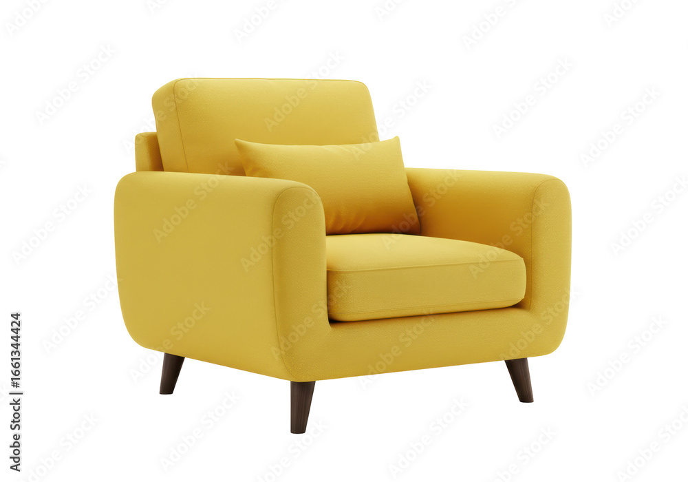 Fototapeta premium Isolated Modern Yellow Fabric Armchair with Cushion for Interior Design