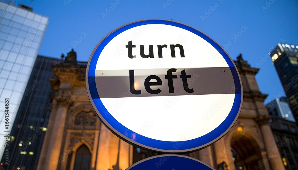 Obraz premium Cityscape backdrop with a simple directional sign