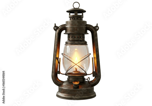 Isolated Realistic Vintage Kerosene Lantern with a Warm Glowing Flame