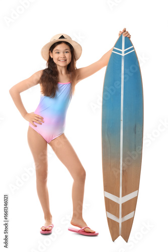 Happy girl in swimsuit with...