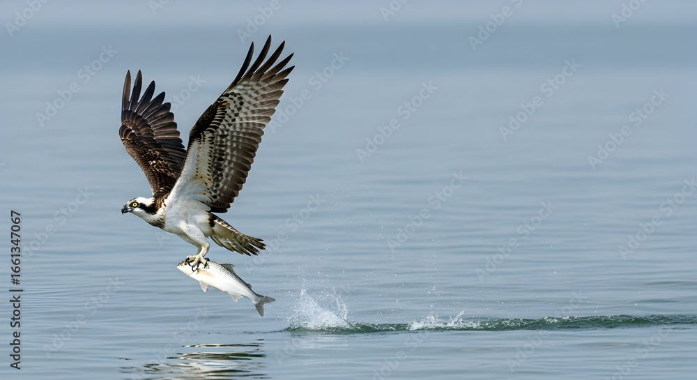 Naklejka premium Osprey's Triumphant Catch: A Stunning Wildlife Image