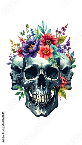 Floral Skull Wreath Illustration