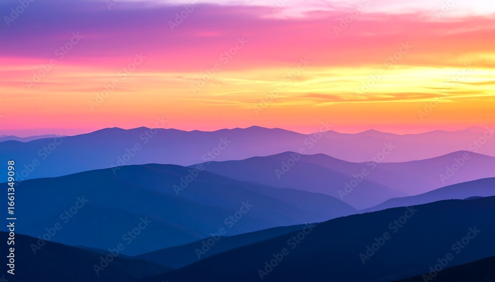 Obraz premium Colorful Sunset Over Distant Mountain Ranges