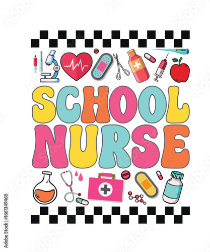 Groovy Retro School Nurse T- shirt Design.