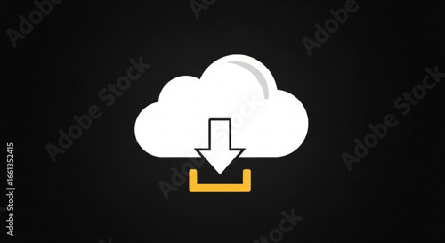 White cloud with downward arrow pointing to a yellow tray on a dark background design view