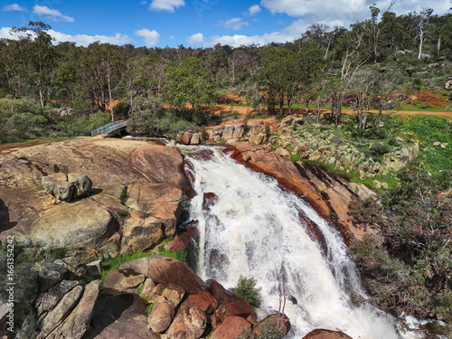 Beautiful waterfall in full flow in John Forrest National Park in the Perth Hills
