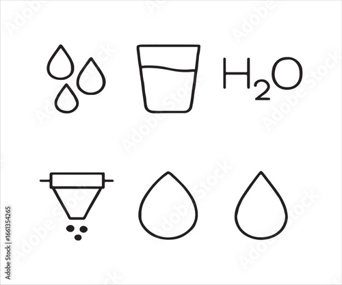 Water Purification System Illustration with Filtered Water Glass and H2O Formula Depiction in Clean Minimalist Style