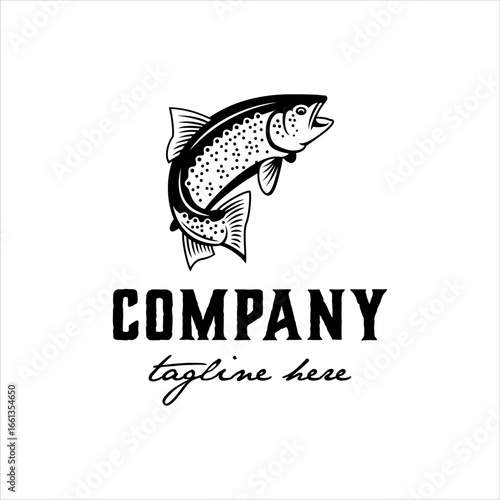 Trout fishing logo with masculine style design