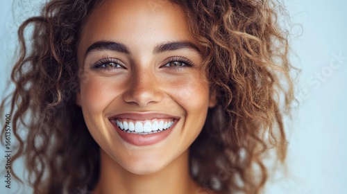 Happy young woman smiling in indoor studio during daytime