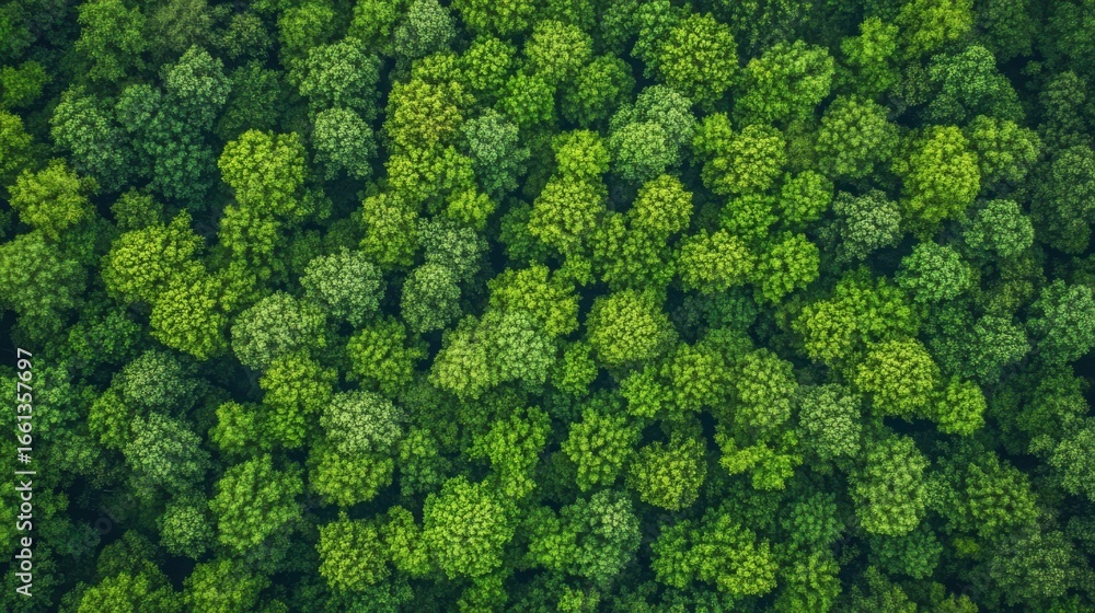 Naklejka premium Aerial view of lush green forest with abundant trees during daytime