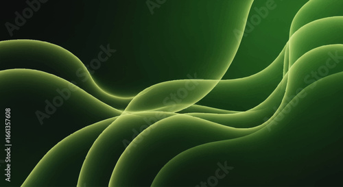 Abstract green waves flowing smoothly, creating a calming and serene visual effect.