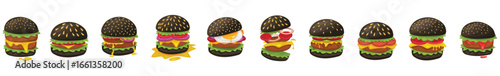 Burger vector set. Set of fast food illustration. Hamburger vector illustration. Fast Food Icons Set. Burger illustration. cheese burger illustration