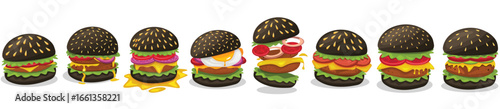 Burger vector set. Set of fast food illustration. Hamburger vector illustration. Fast Food Icons Set. Burger illustration. cheese burger illustration