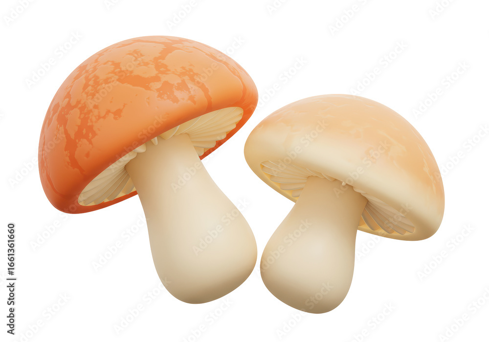 Fototapeta premium Isolated Pair of Stylized Cartoon Mushrooms in Orange and Cream