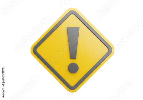 Free Download Isolated 3D Render of Yellow Warning Sign with Exclamation Mark - GFXLoad