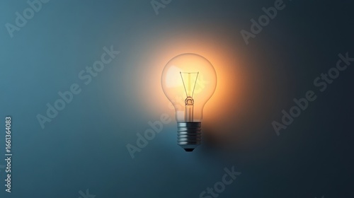 Glowing lightbulb on indoor wall, bright and inspirational mood
