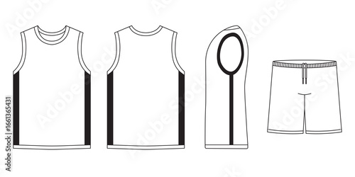 T-shirt flat basketball template jersey mockup outline isolated sport background clothing tee flat sketch
