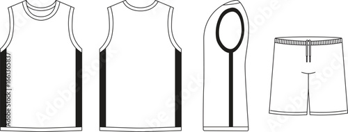 T-shirt flat basketball template jersey mockup outline isolated sport background clothing tee flat sketch