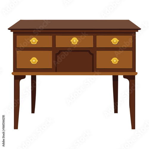 Classic Writing Desk Dark Oak Brass Handles
