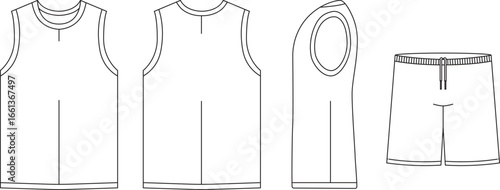 T-shirt flat basketball template jersey mockup outline isolated sport background clothing tee flat sketch