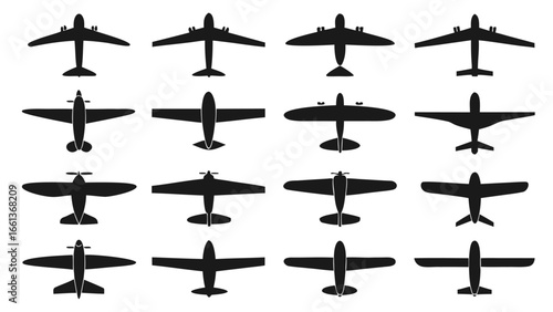 Diverse Aircraft Silhouettes Collection airplane aviation