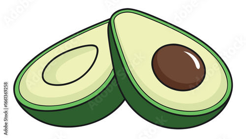 Green avocado halves with brown pit fruit food