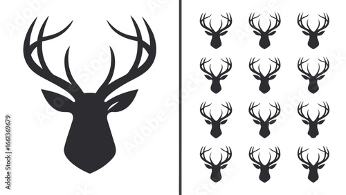 Majestic deer heads with elaborate antlers stag silhouette