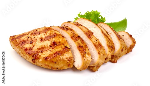 Grilled chicken breast sliced, isolated on white