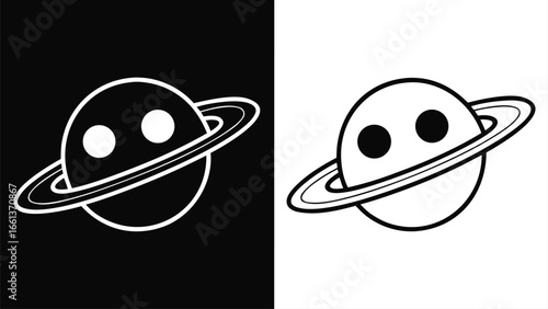 Saturn planet with rings and eyes space celestial body