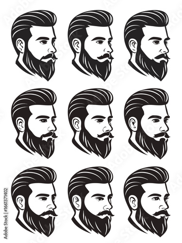 Stylized male portraits with beards and mustaches head