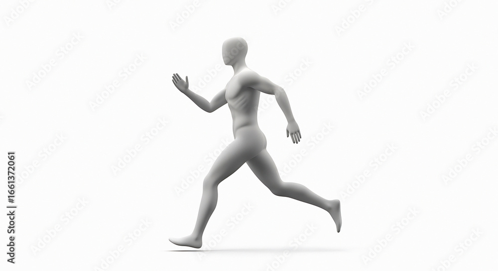 Athletic male figure in mid-stride running pose dynamic motion capture or 3d rendered human form Athletic male figure in mid-stride running pose dynamic motion capture or 3d rendered human form