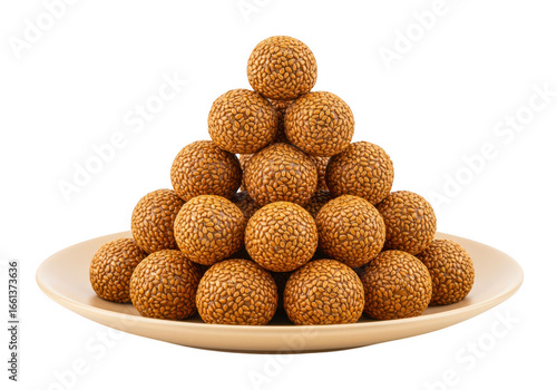 Wallpaper Mural Pyramid of sesame seed balls on a plate isolated on transparent background Torontodigital.ca