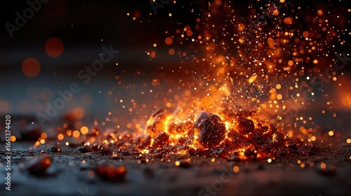 Glowing fire sparks and embers flying upward, orange flame particles effect on transparent background