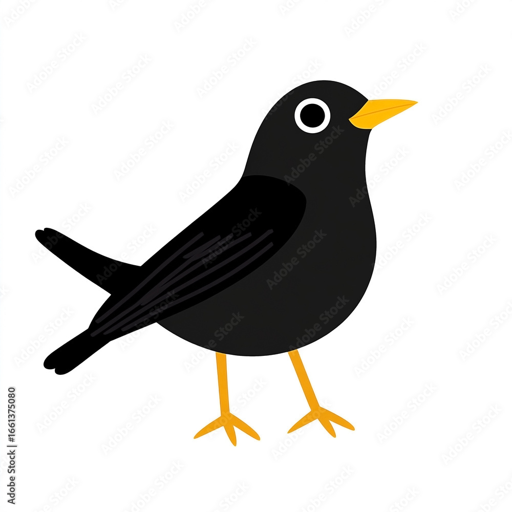 Obraz premium Simple Blackbird Illustration with Bold Yellow Accents