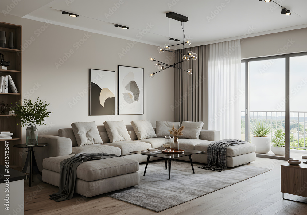 Fototapeta premium Modern Minimalist Living Room with Natural Light and Elegant Decor