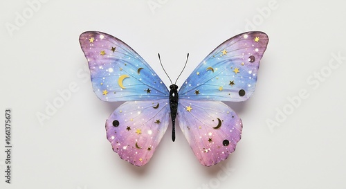 Papillon pastel lumineux etoiles lune ailes transparentes delicate. AI Generated