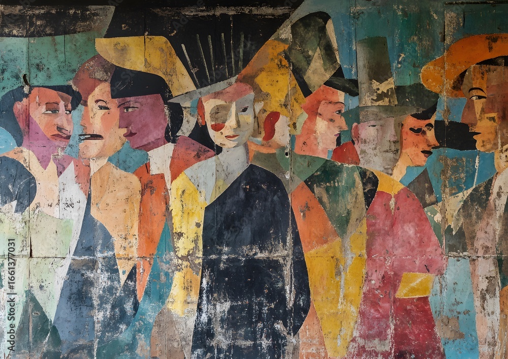 Fototapeta premium 89. Worn out mural of a historic parade