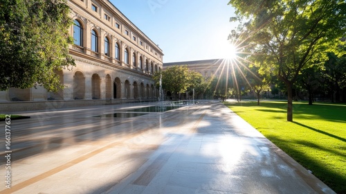 Historic building courtyard sunlit daytime