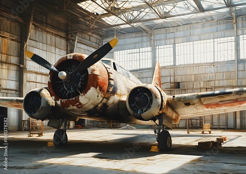 92. Mural of vintage airplanes in a dusty hangar