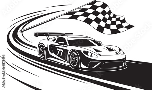 Race Car Speed Victory Checkered Flag Finish Line