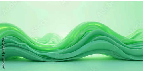 Abstract green waves with a swirling curve design on a light vector illustration
