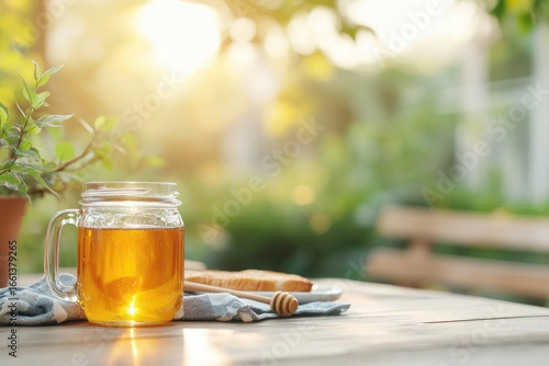Honey jar outdoors sunlight