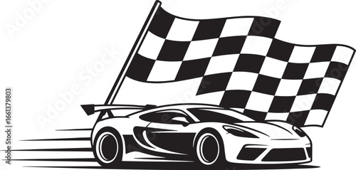 Race Car Speeding Towards Checkered Flag Victory Illustration