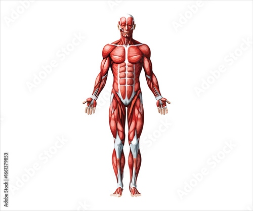 Human Anatomy Muscular System Depiction Illustration Full Body View on White Background for Medical and Educational Purposes