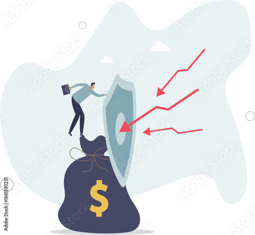 Financial security, money loss or wealth protection, defense from cyber attack or economic recession concept.life and employment of people.