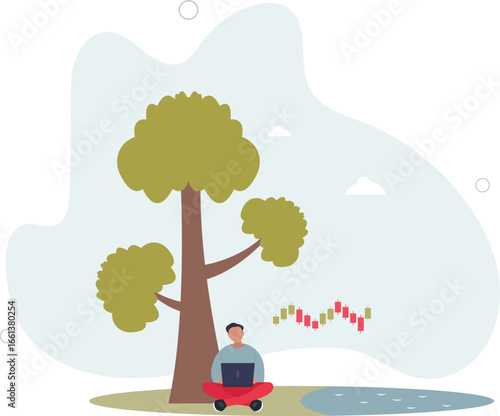 trader analyzes market in nature, income concept.